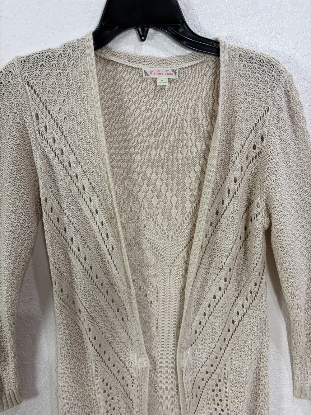 It’s Our Time,Size M,Women’s Cream Openfront Knit Cardigan Sweater - Picture 4 of 15